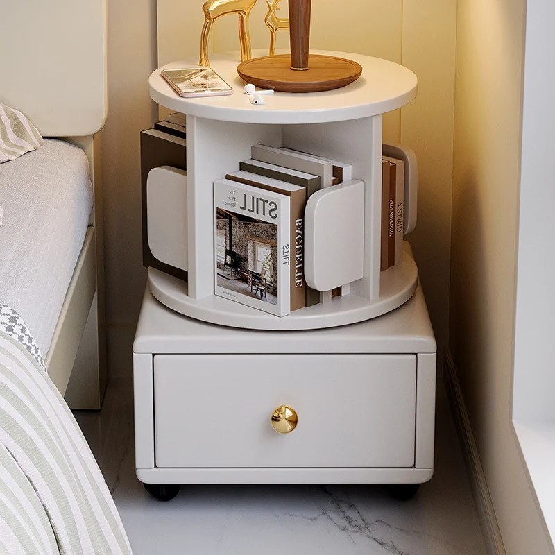 Contemporary Simplicity Square Rubberwood End Table Rotating Storage Shelf For Living Room