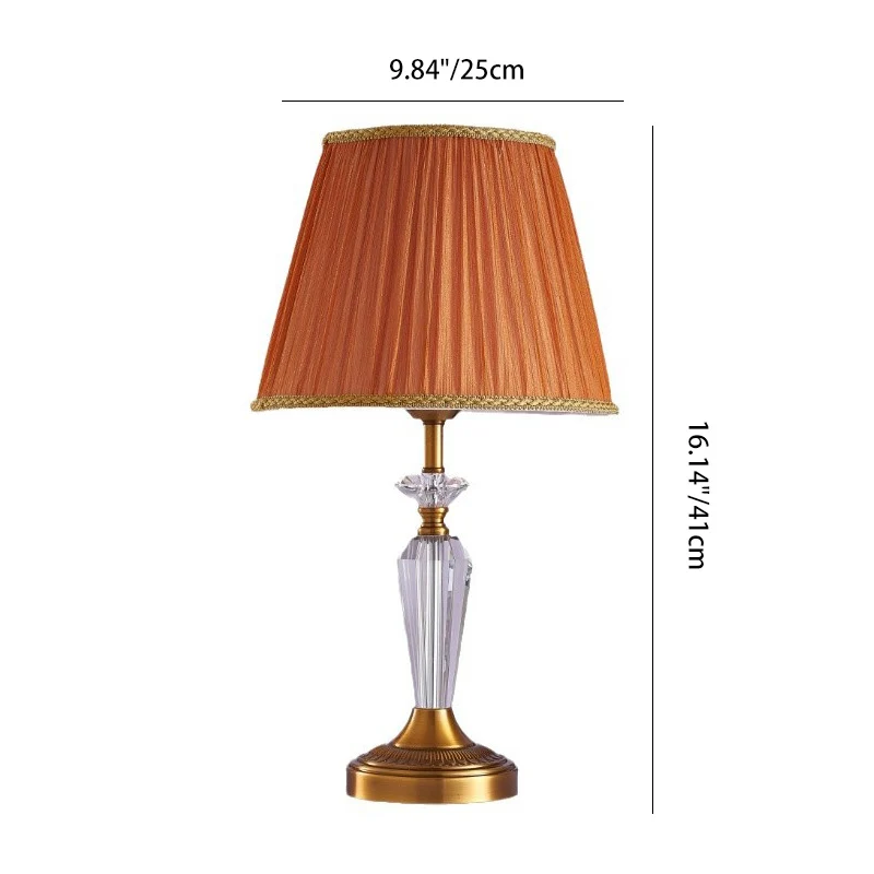 Traditional European Fabric Lampshade Crystal Copper Base 1 - Light Table Lamp For Living Room