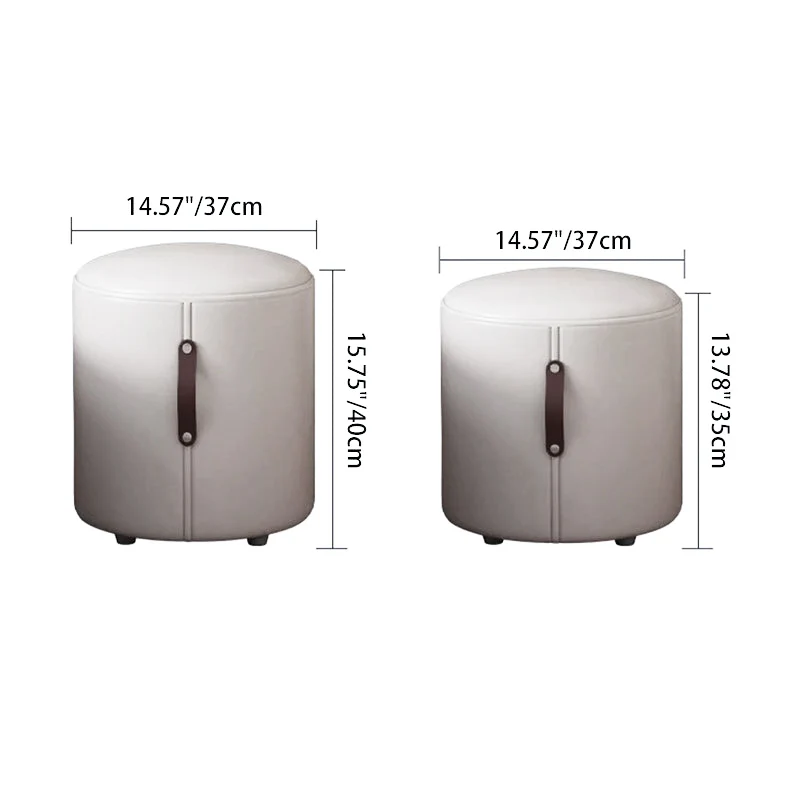 Contemporary Nordic Cylinder Portable PVC Leather Plywood Vanity Stool Backless Armless For Bedroom