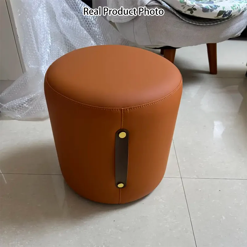 Contemporary Nordic Cylinder Portable PVC Leather Plywood Vanity Stool Backless Armless For Bedroom