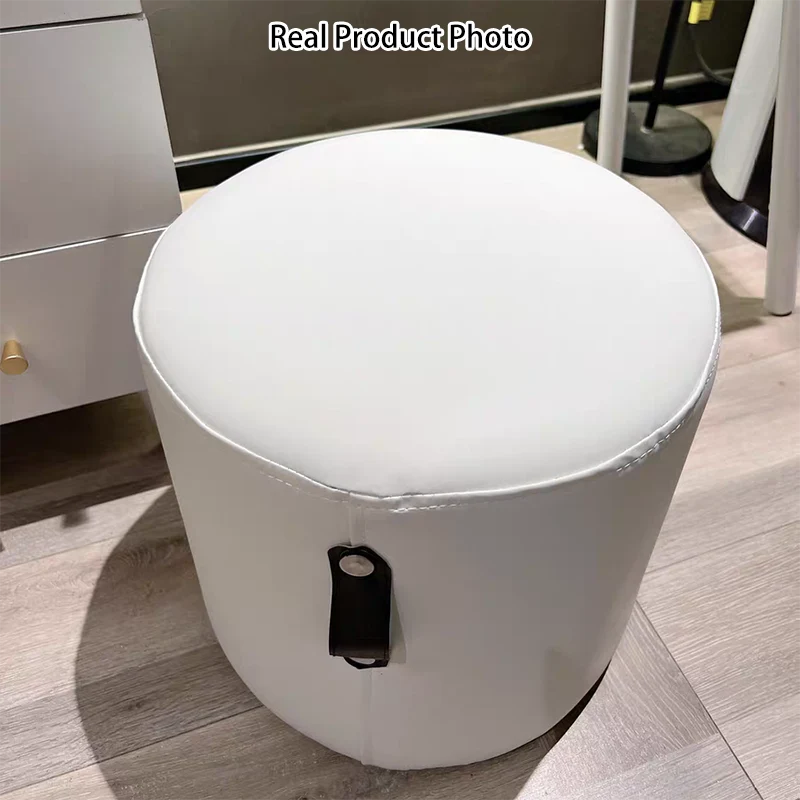 Contemporary Nordic Cylinder Portable PVC Leather Plywood Vanity Stool Backless Armless For Bedroom
