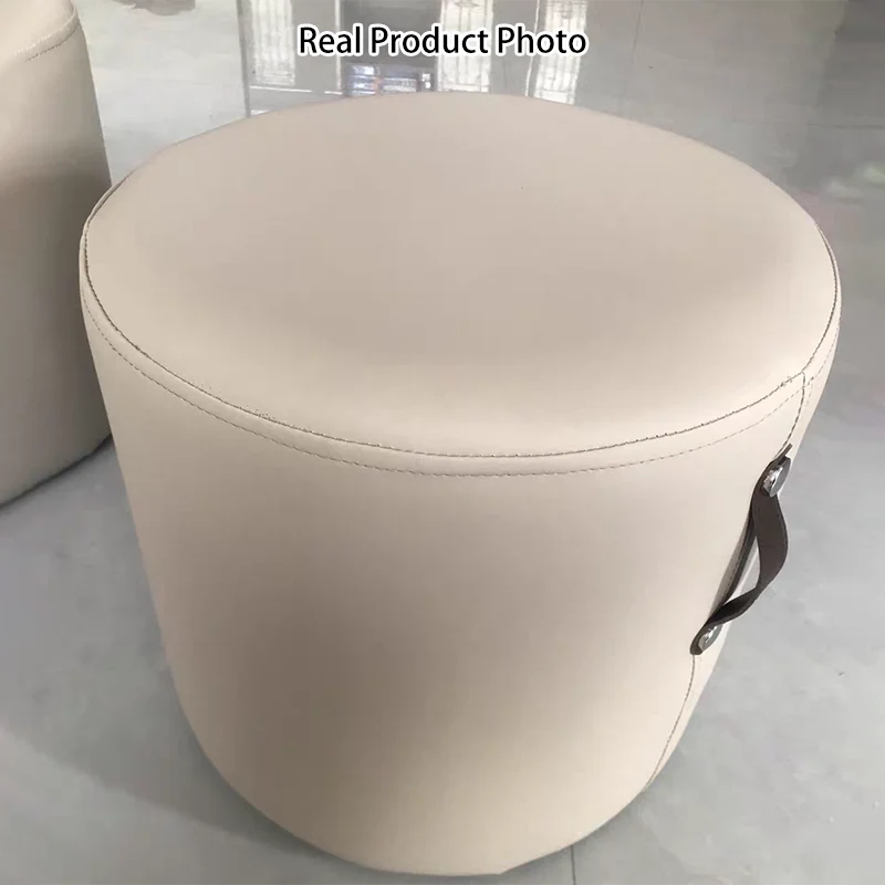 Contemporary Nordic Cylinder Portable PVC Leather Plywood Vanity Stool Backless Armless For Bedroom