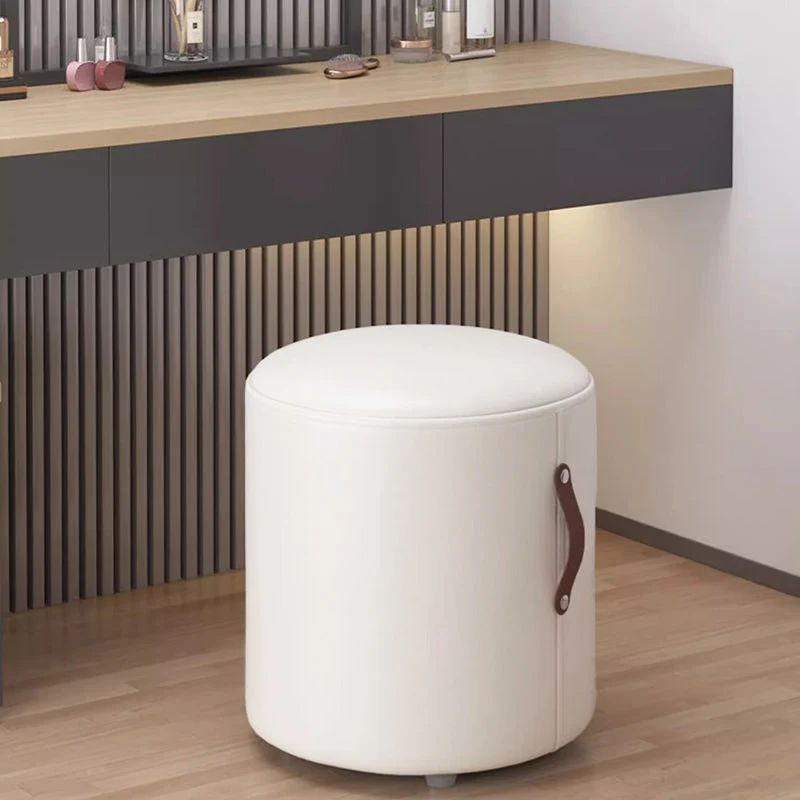 Contemporary Nordic Cylinder Portable PVC Leather Plywood Vanity Stool Backless Armless For Bedroom
