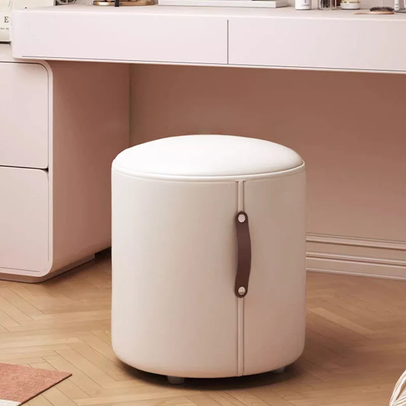 Contemporary Nordic Cylinder Portable PVC Leather Plywood Vanity Stool Backless Armless For Bedroom