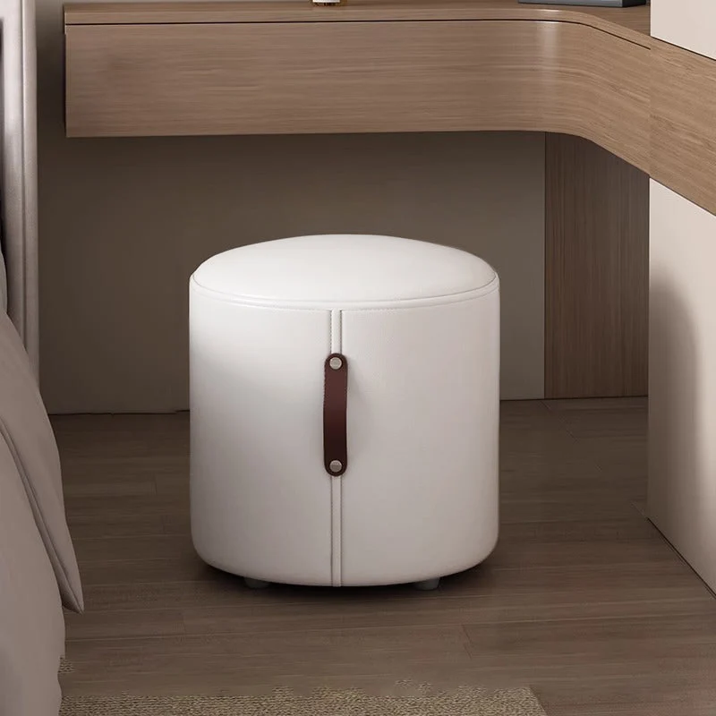 Contemporary Nordic Cylinder Portable PVC Leather Plywood Vanity Stool Backless Armless For Bedroom
