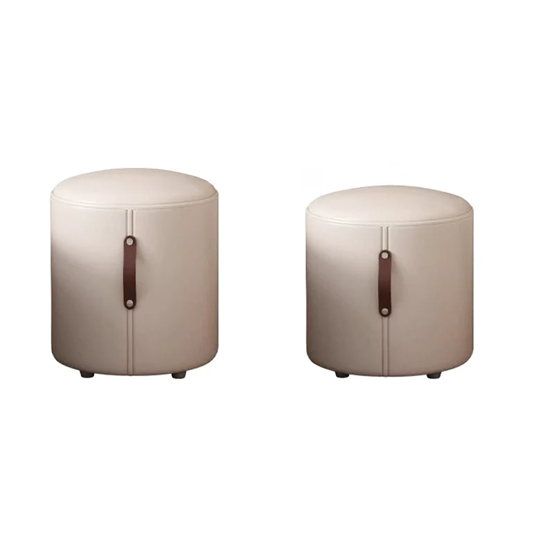 Contemporary Nordic Cylinder Portable PVC Leather Plywood Vanity Stool Backless Armless For Bedroom