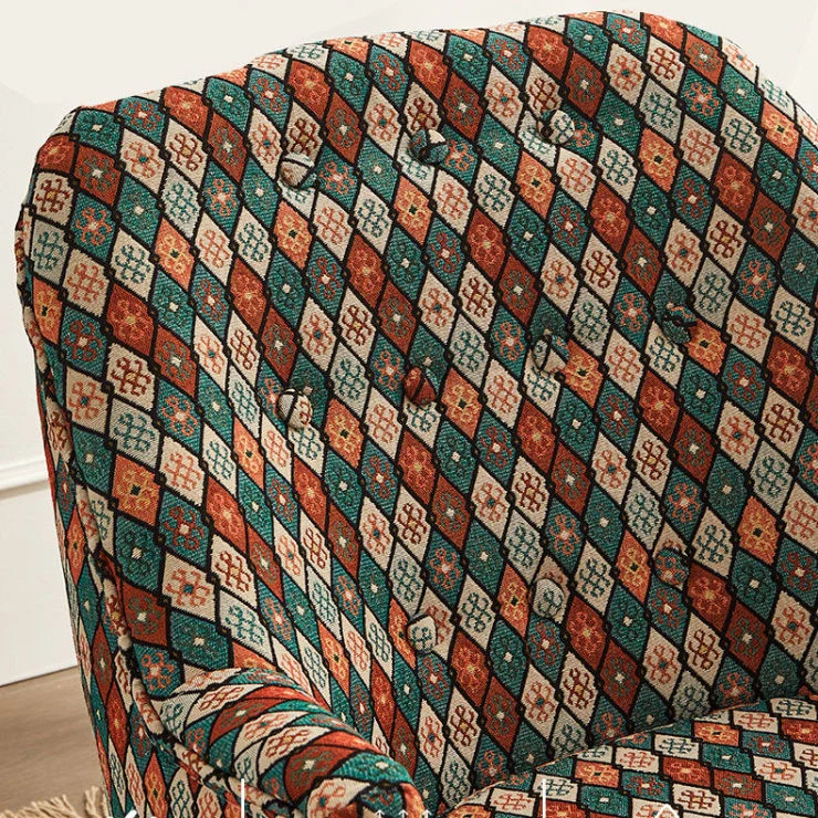 Traditional Vintage Square Cotton Linen Solid Wood Accent Chair Backrest Armrest For Living Room