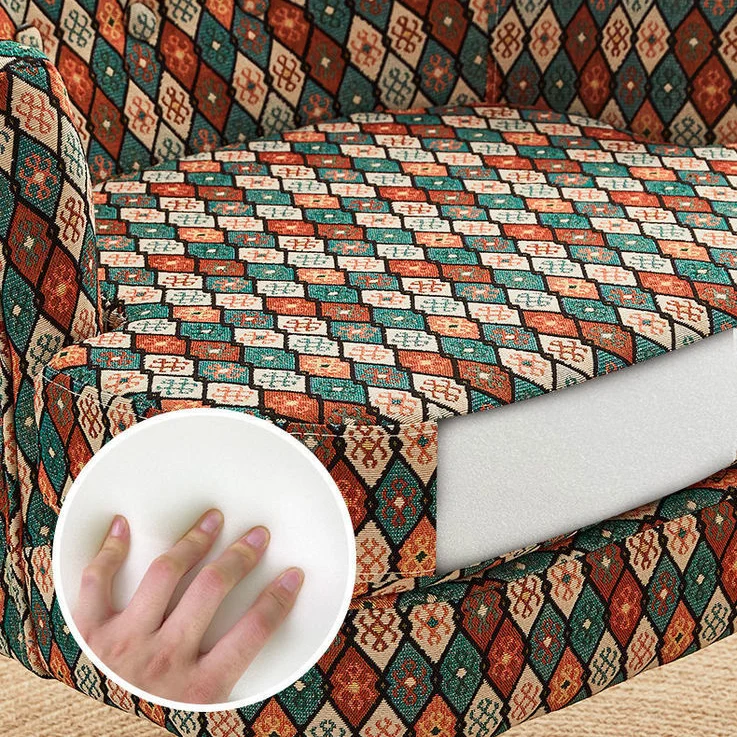 Traditional Vintage Square Cotton Linen Solid Wood Accent Chair Backrest Armrest For Living Room