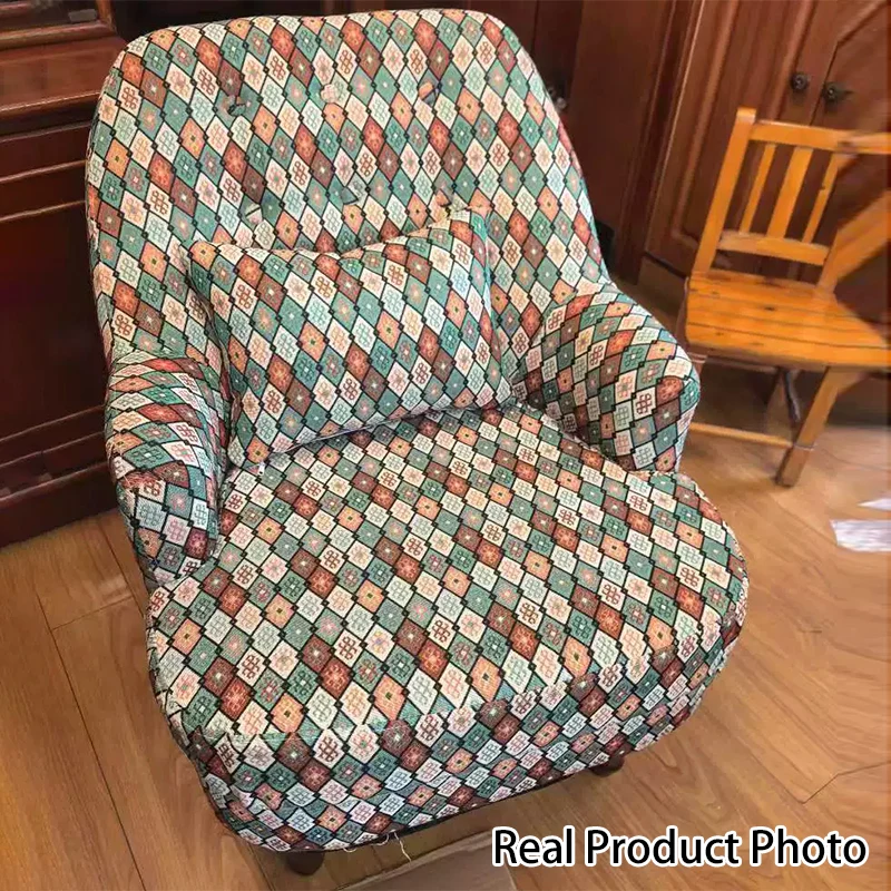 Traditional Vintage Square Cotton Linen Solid Wood Accent Chair Backrest Armrest For Living Room