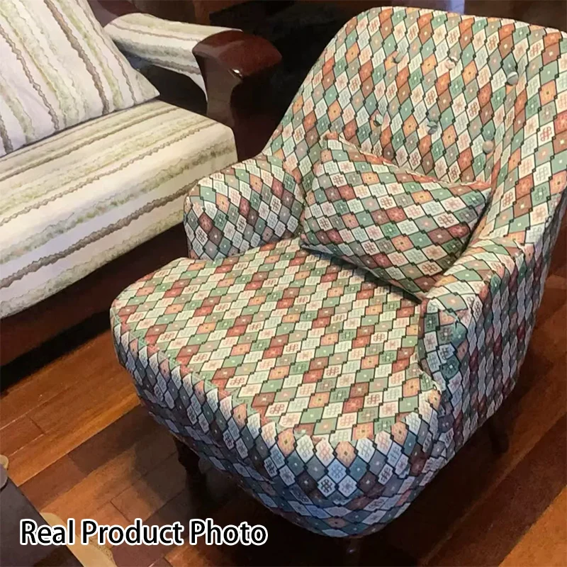 Traditional Vintage Square Cotton Linen Solid Wood Accent Chair Backrest Armrest For Living Room