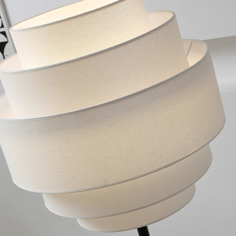 Contemporary Nordic Multi-Round Fabric Rattan Cane Webbing Iron 1- Light Standing Floor Lamp For Living Room
