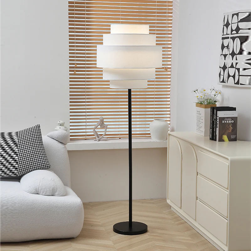 Contemporary Nordic Multi-Round Fabric Rattan Cane Webbing Iron 1- Light Standing Floor Lamp For Living Room
