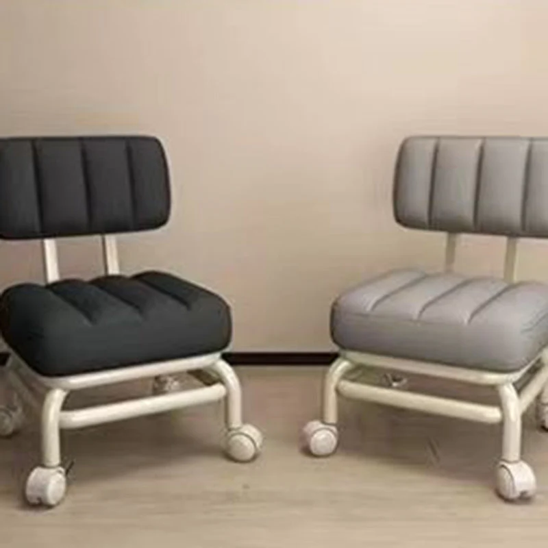 Modern Minimalist Faux Leather Sponge Metal Square Low Stool Backrest Movable For Living Room