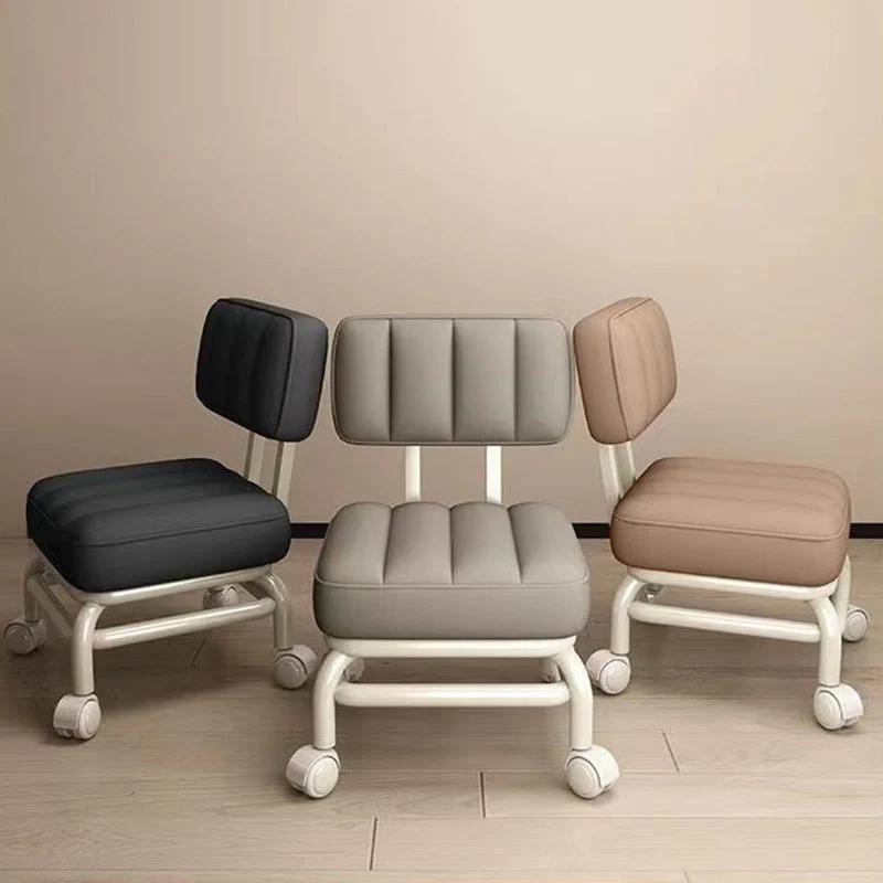 Modern Minimalist Faux Leather Sponge Metal Square Low Stool Backrest Movable For Living Room