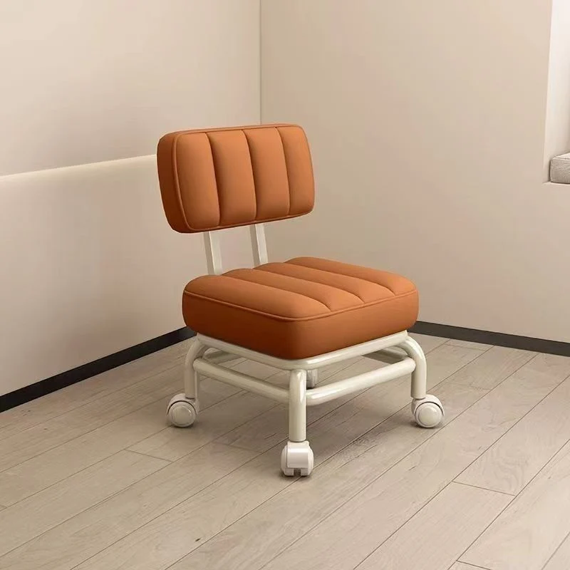 Modern Minimalist Faux Leather Sponge Metal Square Low Stool Backrest Movable For Living Room
