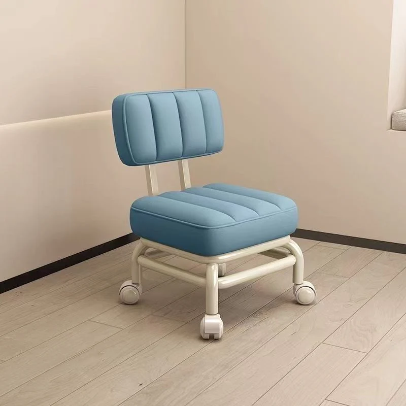 Modern Minimalist Faux Leather Sponge Metal Square Low Stool Backrest Movable For Living Room