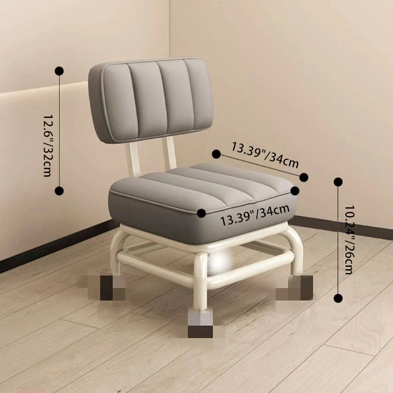 Modern Minimalist Faux Leather Sponge Metal Square Low Stool Backrest Movable For Living Room