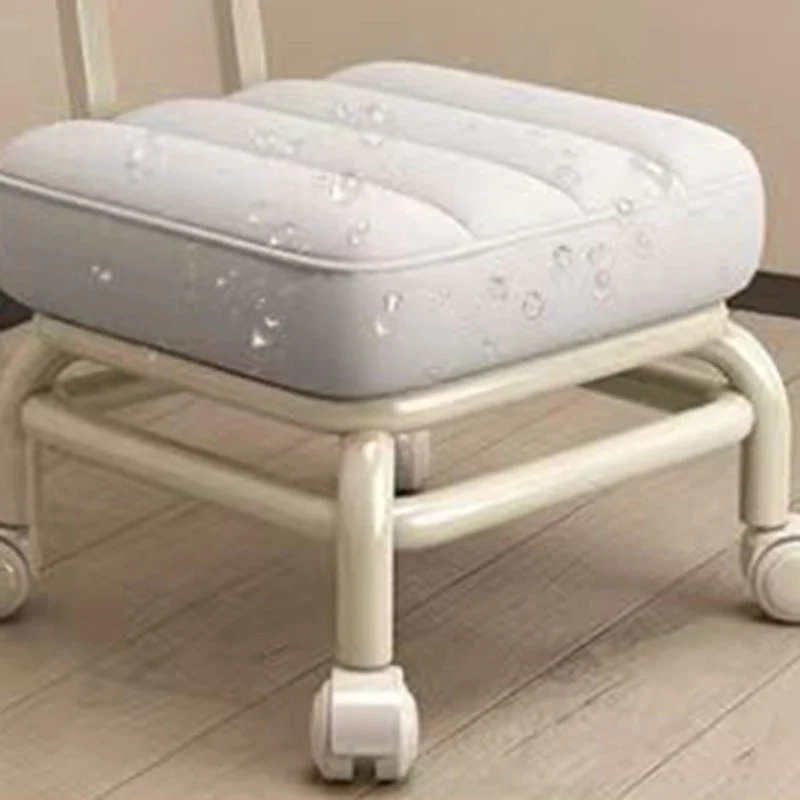 Modern Minimalist Faux Leather Sponge Metal Square Low Stool Backrest Movable For Living Room
