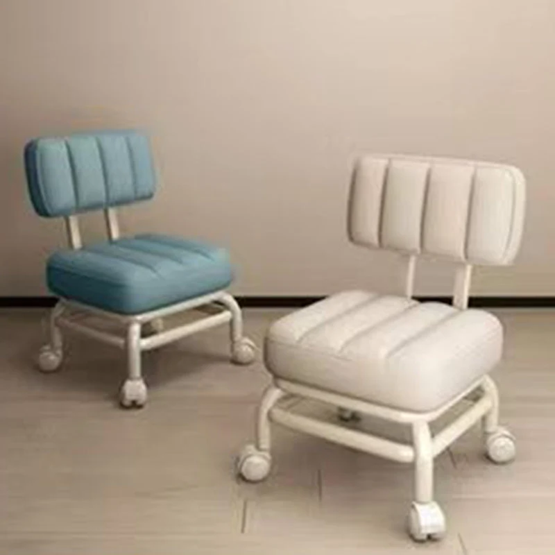 Modern Minimalist Faux Leather Sponge Metal Square Low Stool Backrest Movable For Living Room