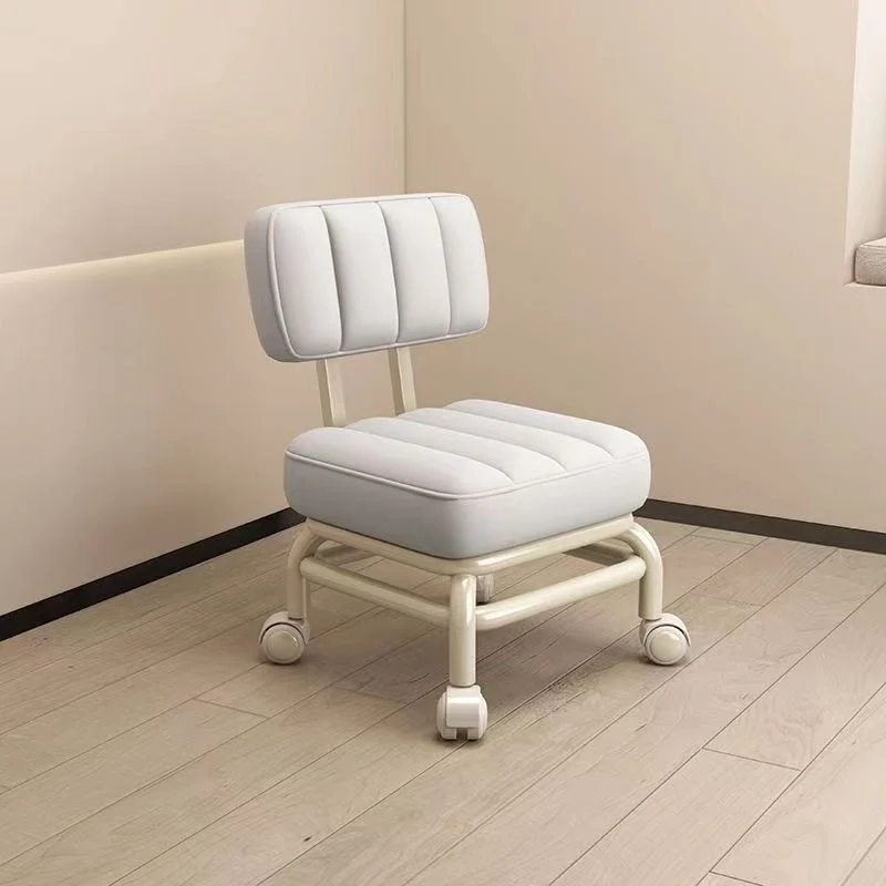 Modern Minimalist Faux Leather Sponge Metal Square Low Stool Backrest Movable For Living Room
