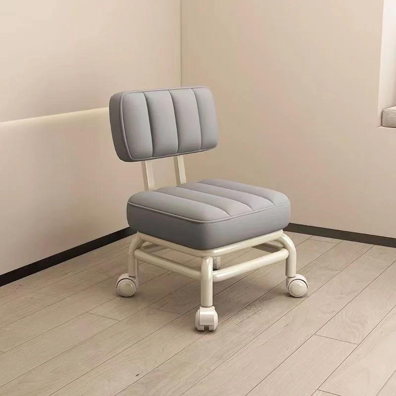 Modern Minimalist Faux Leather Sponge Metal Square Low Stool Backrest Movable For Living Room