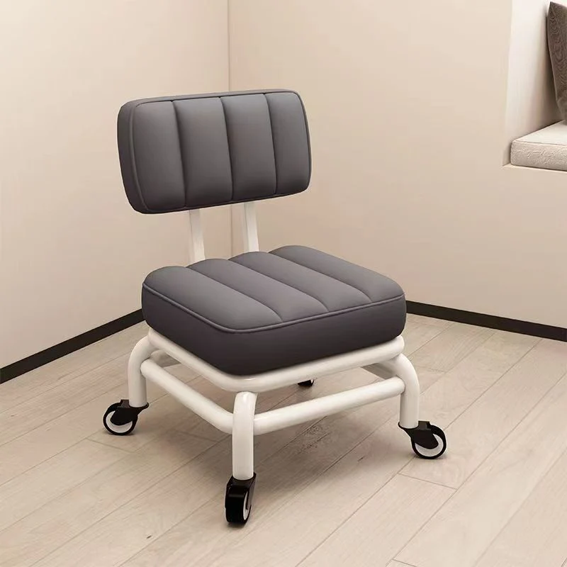 Modern Minimalist Faux Leather Sponge Metal Square Low Stool Backrest Movable For Living Room
