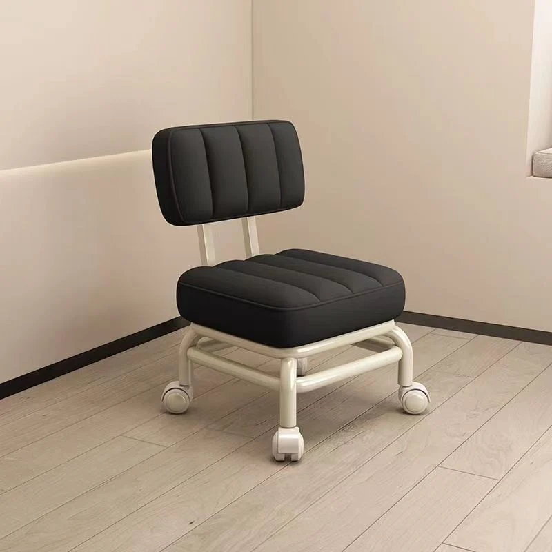 Modern Minimalist Faux Leather Sponge Metal Square Low Stool Backrest Movable For Living Room