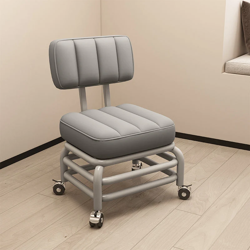Modern Minimalist Faux Leather Sponge Metal Square Low Stool Backrest Movable For Living Room