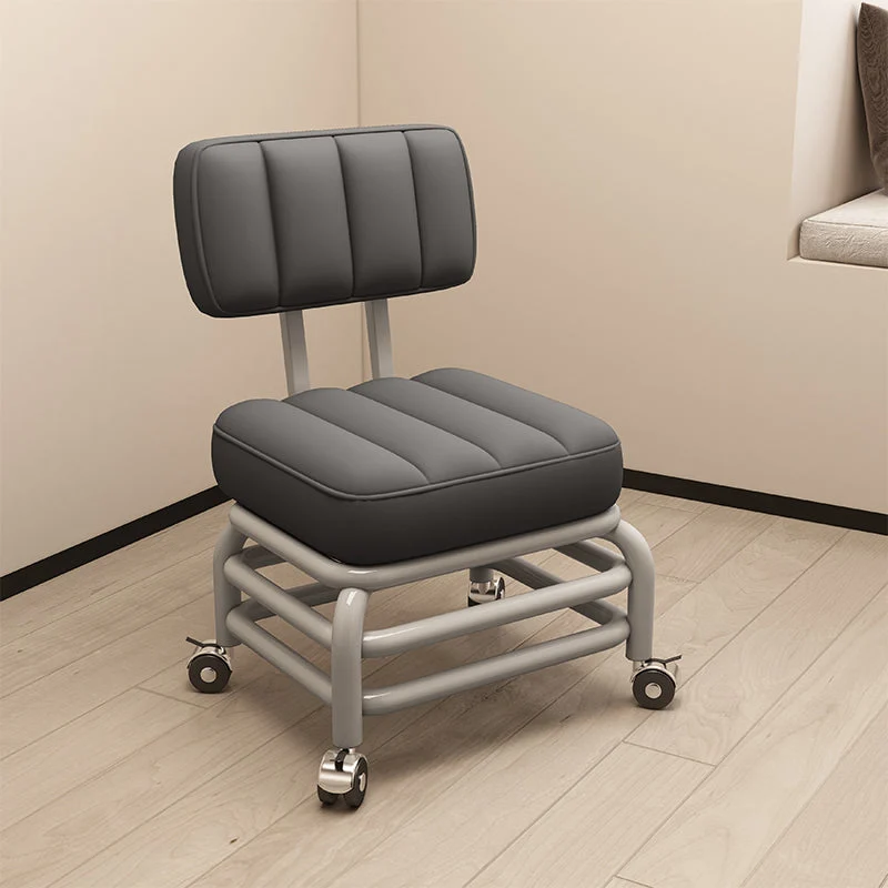 Modern Minimalist Faux Leather Sponge Metal Square Low Stool Backrest Movable For Living Room