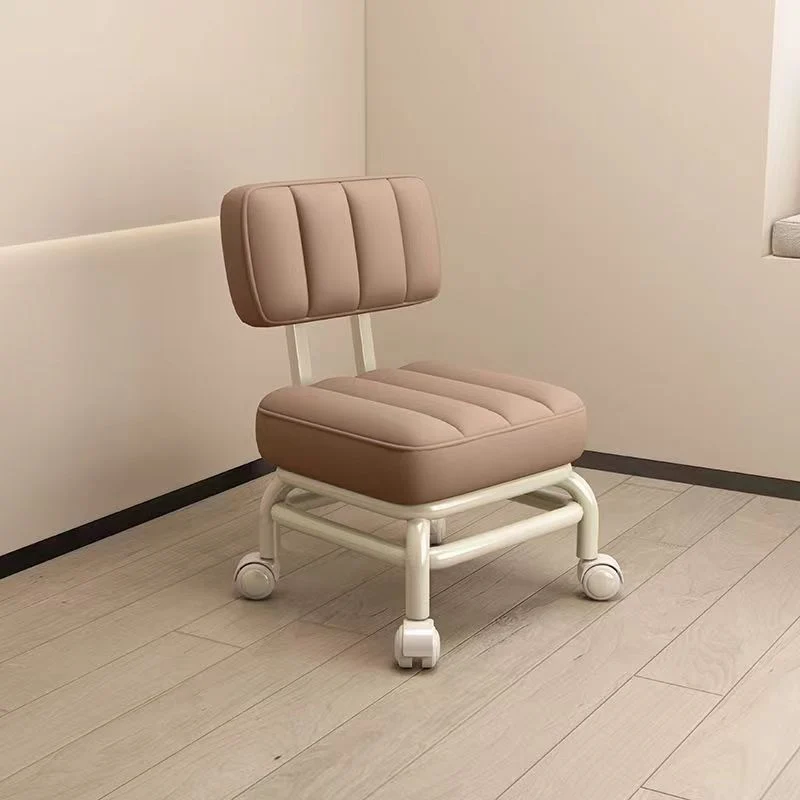 Modern Minimalist Faux Leather Sponge Metal Square Low Stool Backrest Movable For Living Room