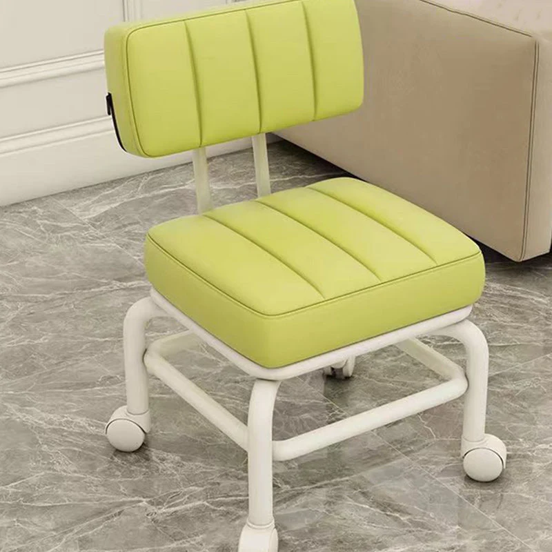 Modern Minimalist Faux Leather Sponge Metal Square Low Stool Backrest Movable For Living Room