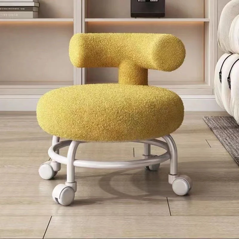 Modern Minimalist Round Upholstered Sherpa Fabric Iron Frame Low Stool Curved Backrest For Living Room