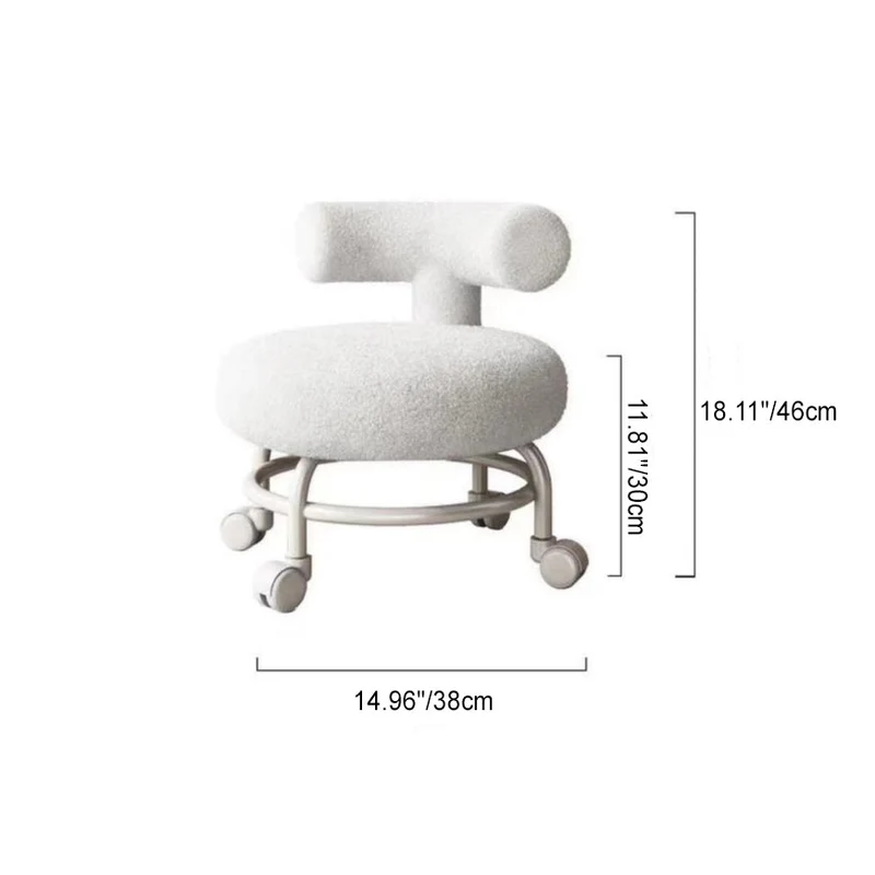 Modern Minimalist Round Upholstered Sherpa Fabric Iron Frame Low Stool Curved Backrest For Living Room