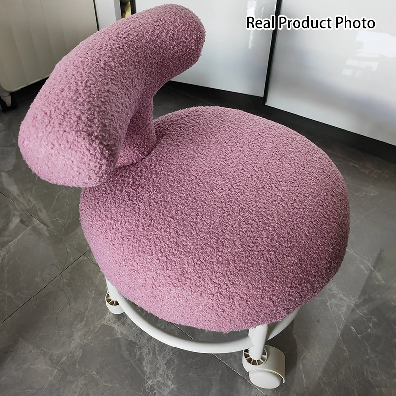 Modern Minimalist Round Upholstered Sherpa Fabric Iron Frame Low Stool Curved Backrest For Living Room