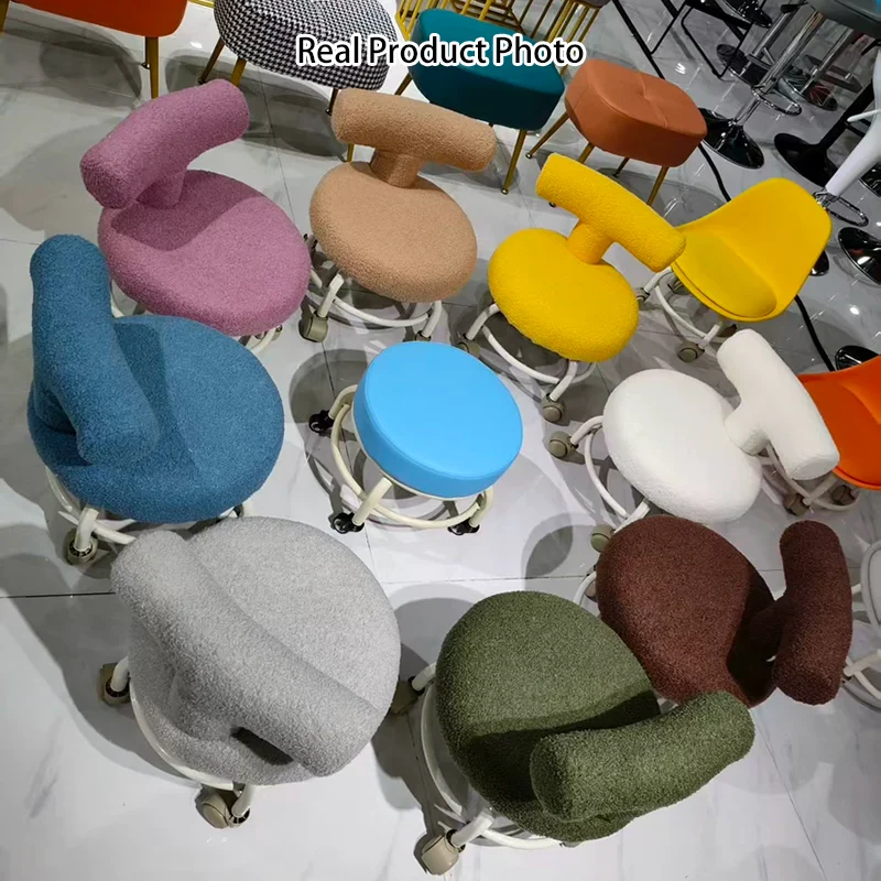 Modern Minimalist Round Upholstered Sherpa Fabric Iron Frame Low Stool Curved Backrest For Living Room