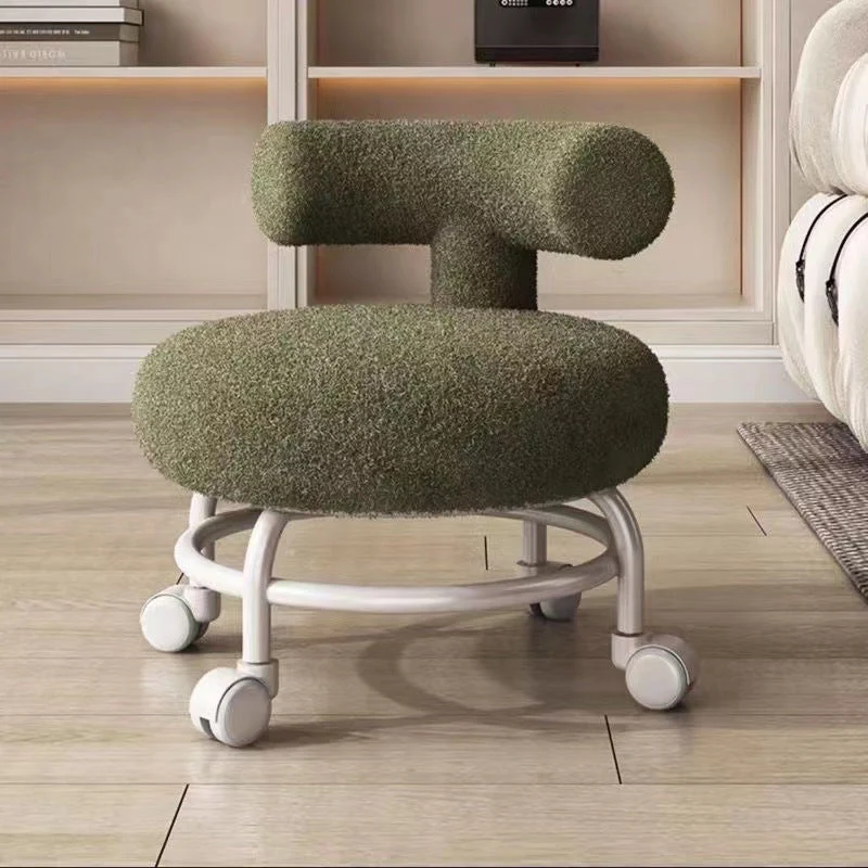 Modern Minimalist Round Upholstered Sherpa Fabric Iron Frame Low Stool Curved Backrest For Living Room