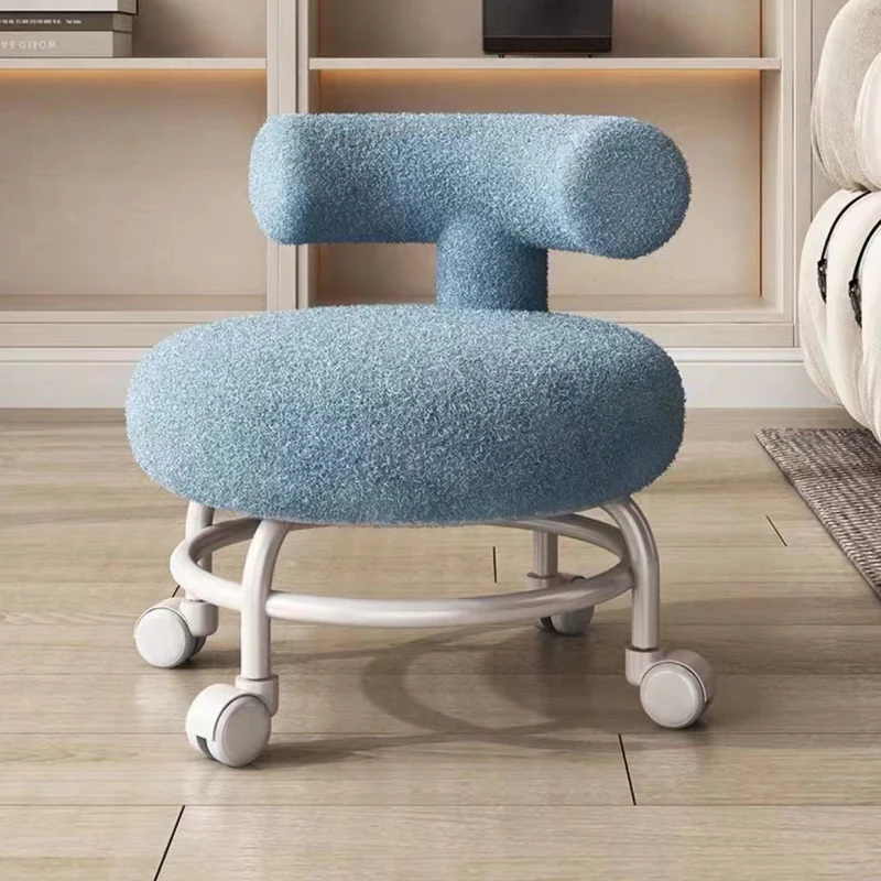 Modern Minimalist Round Upholstered Sherpa Fabric Iron Frame Low Stool Curved Backrest For Living Room