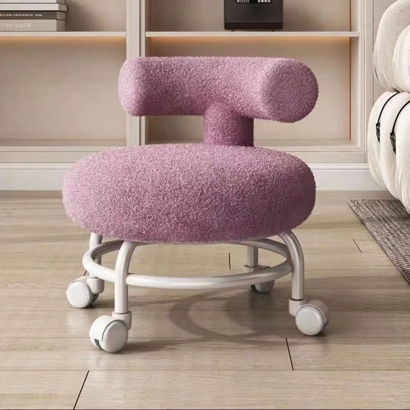 Modern Minimalist Round Upholstered Sherpa Fabric Iron Frame Low Stool Curved Backrest For Living Room