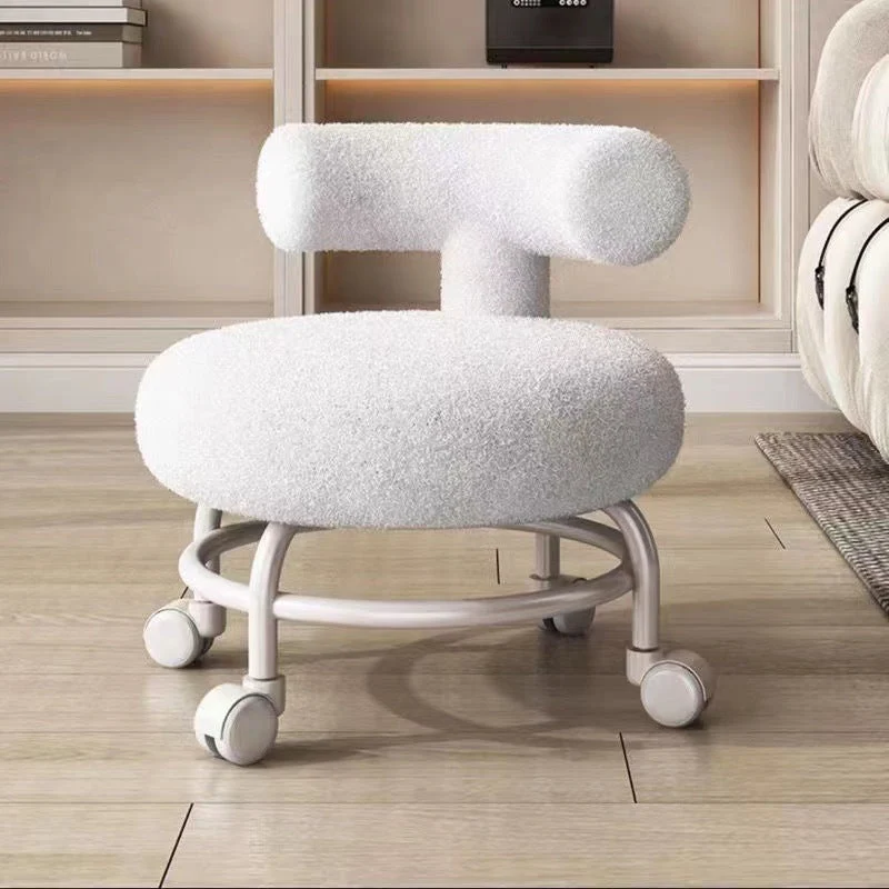 Modern Minimalist Round Upholstered Sherpa Fabric Iron Frame Low Stool Curved Backrest For Living Room