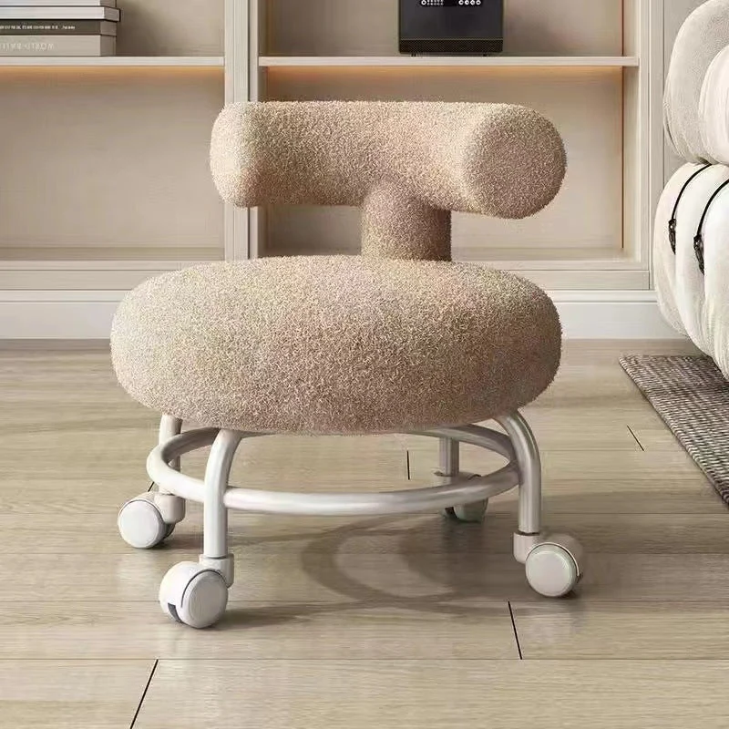 Modern Minimalist Round Upholstered Sherpa Fabric Iron Frame Low Stool Curved Backrest For Living Room