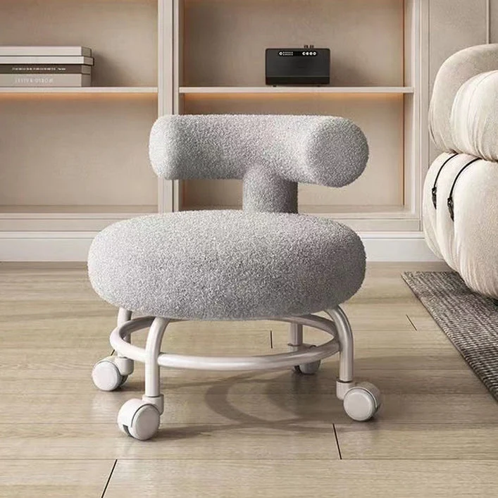 Modern Minimalist Round Upholstered Sherpa Fabric Iron Frame Low Stool Curved Backrest For Living Room