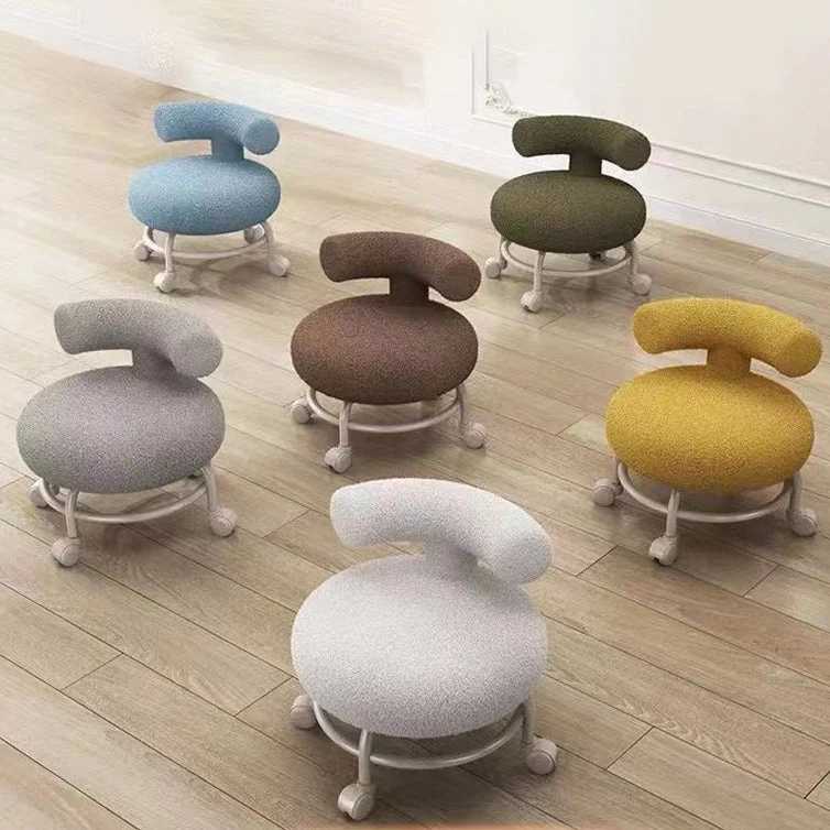 Modern Minimalist Round Upholstered Sherpa Fabric Iron Frame Low Stool Curved Backrest For Living Room