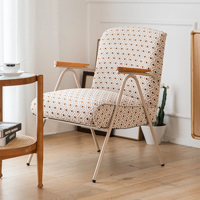 Traditional French Square Fabric Upholstered Iron V-Shaped Legs Accent Chair Backrest Armrest For Living Room