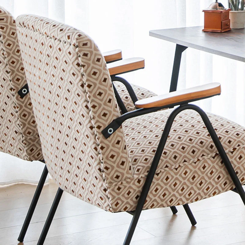 Traditional French Square Fabric Upholstered Iron V-Shaped Legs Accent Chair Backrest Armrest For Living Room