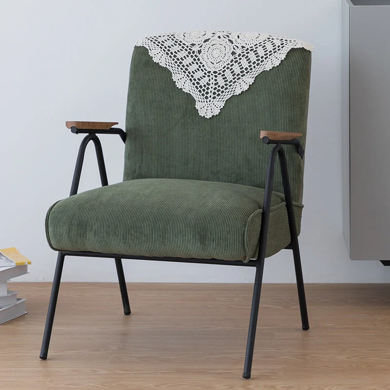 Traditional French Square Fabric Upholstered Iron V-Shaped Legs Accent Chair Backrest Armrest For Living Room
