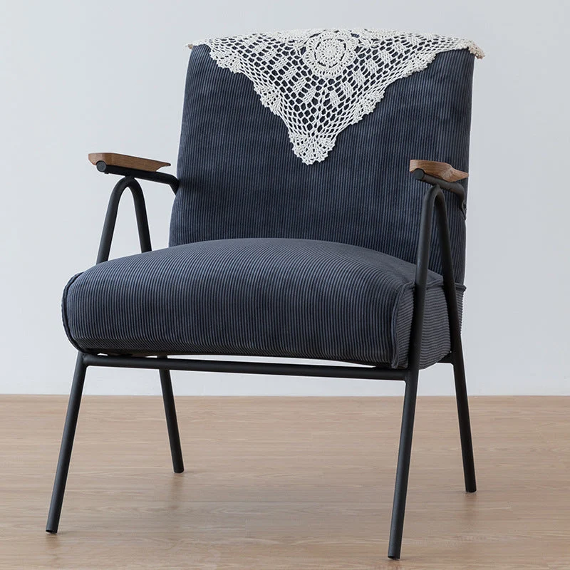 Traditional French Square Fabric Upholstered Iron V-Shaped Legs Accent Chair Backrest Armrest For Living Room