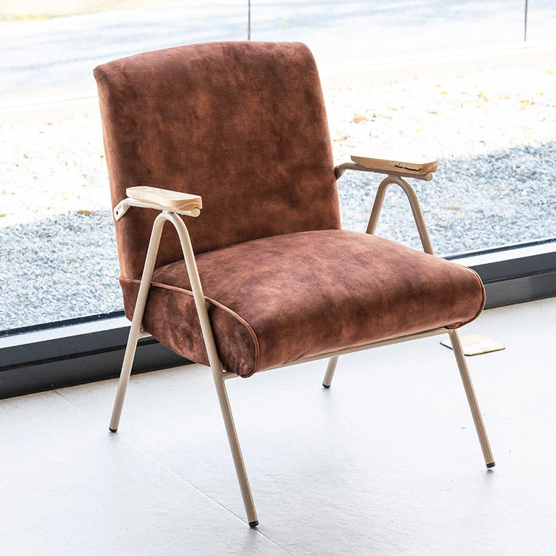 Traditional French Square Fabric Upholstered Iron V-Shaped Legs Accent Chair Backrest Armrest For Living Room