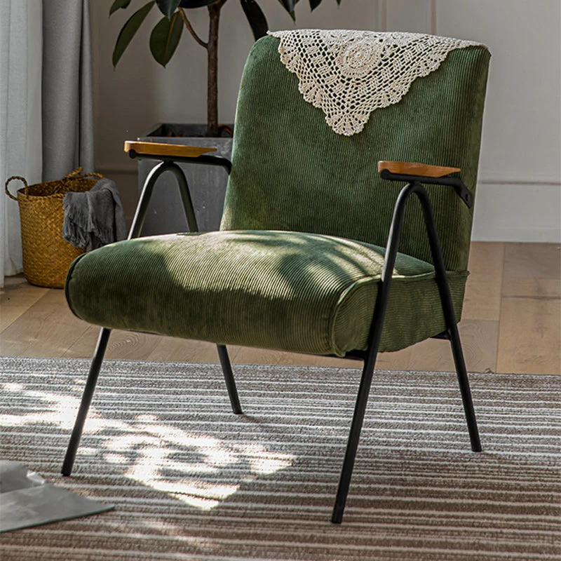 Traditional French Square Fabric Upholstered Iron V-Shaped Legs Accent Chair Backrest Armrest For Living Room