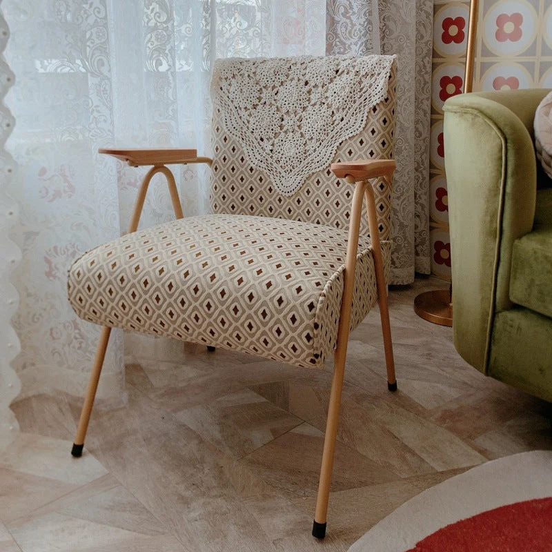 Traditional French Square Fabric Upholstered Iron V-Shaped Legs Accent Chair Backrest Armrest For Living Room