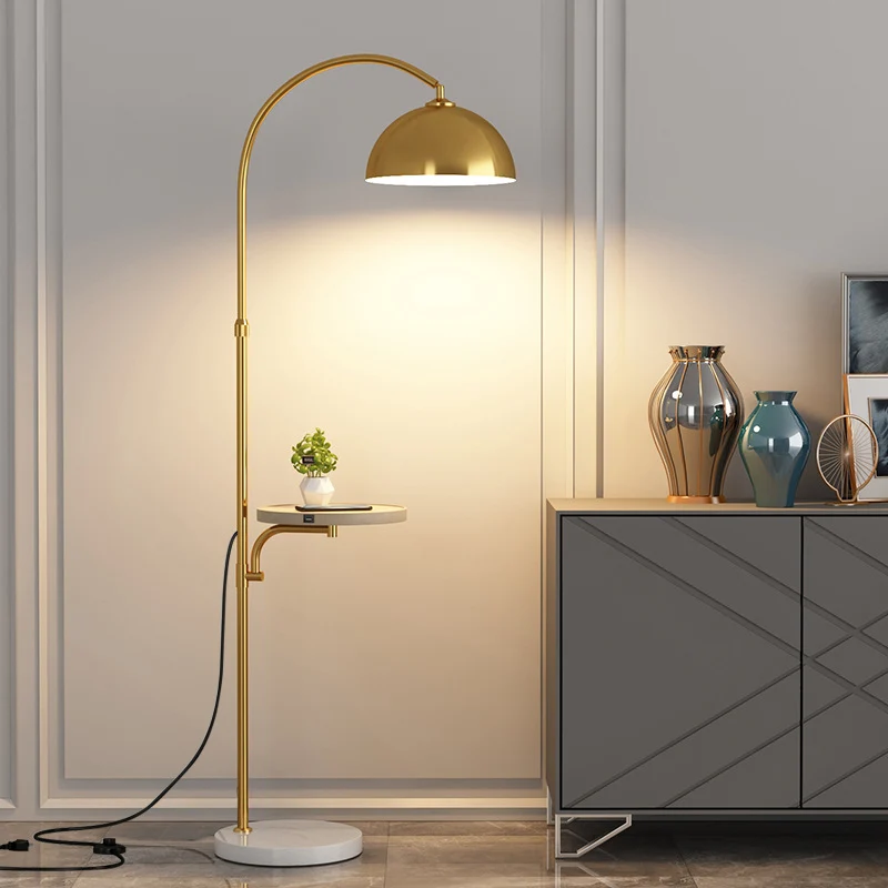 Contemporary Nordic Fishing Rod Marble Wood Iron 1-Light Standing Floor Lamp For Living Room